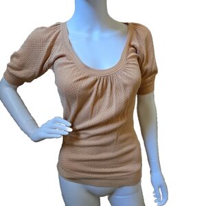 Cache Bamboo And Silk Butterscotch Beige Knit Blouse